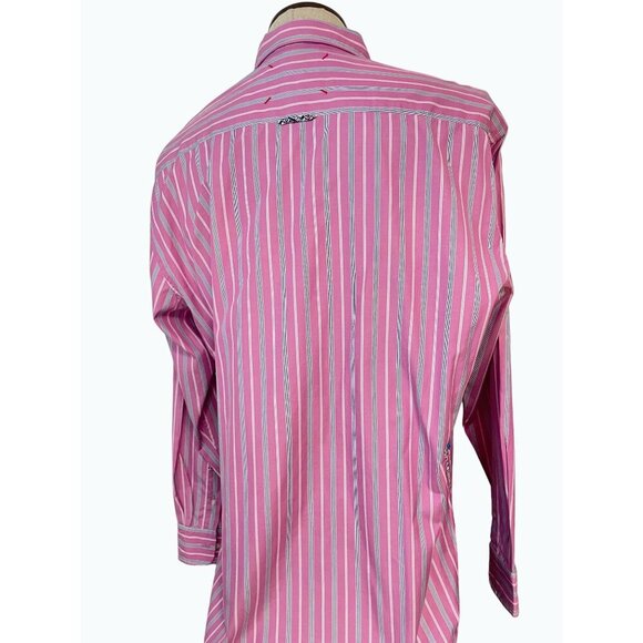 Robert Graham The Freshly Laundered Pink stripe & Embroidered Shirt XXL - Picture 3 of 8